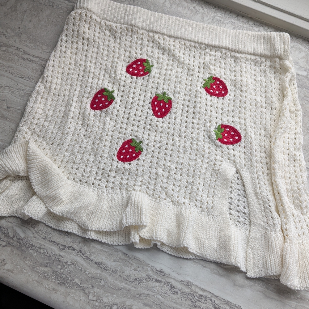 Large Knit Skirt with Strawberry Design